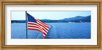 Flag and view from the Minne Ha Ha Steamboat, Lake George, New York State, USA Fine Art Print