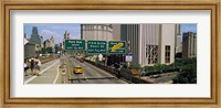 Suspension bridge with buildings in a city, Brooklyn Bridge, New York City, New York State, USA Fine Art Print