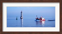 Les Perdrix lighthouse and fishing boat at Loctudy, Brittany, France Fine Art Print