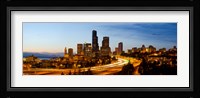 Skyscrapers lit up at dusk in a city, Seattle, King County, Washington State, USA 2013 Fine Art Print