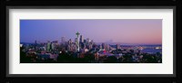 High angle view of a city at sunrise, Seattle, Mt Rainier, Washington State Fine Art Print