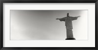 Low angle view of Christ The Redeemer, Corcovado, Rio de Janeiro, Brazil (black and white) Fine Art Print