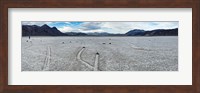 Track created by one of the mysterious moving rocks at the Racetrack, Death Valley, Death Valley National Park, California, USA Fine Art Print