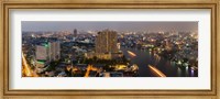 High angle view of city at dusk, Chao Phraya River, Bangkok, Thailand Fine Art Print