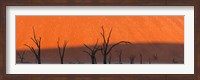 Dead trees in dry clay pan, Dead Vlei, Sossusvlei, Namib-Naukluft National Park, Namibia Fine Art Print