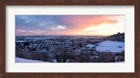 High angle view of a town in winter, Wotton-Under-Edge, Gloucestershire, England Fine Art Print