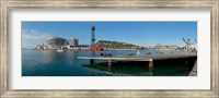 Pier on the sea with World Trade Centre in the background, Port Vell, Barcelona, Catalonia, Spain Fine Art Print