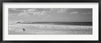 Surfer standing on the beach in black and white, Oahu, Hawaii Fine Art Print