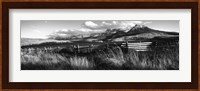 Fence with mountains in the background, Colorado (black and white) Fine Art Print