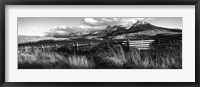Fence with mountains in the background, Colorado (black and white) Fine Art Print