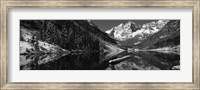 Reflection of a mountain in a lake in black and white, Maroon Bells, Aspen, Colorado Fine Art Print