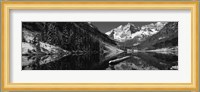 Reflection of a mountain in a lake in black and white, Maroon Bells, Aspen, Colorado Fine Art Print