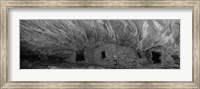 Dwelling structures on a cliff in black and white, Anasazi Ruins, Mule Canyon, Utah, USA Fine Art Print