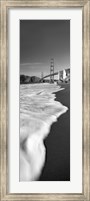 Suspension bridge across a bay in black and white, Golden Gate Bridge, San Francisco Bay, San Francisco, California, USA Fine Art Print