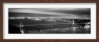 Golden Gate Bridge and San Francisco Skyline Lit Up (black & white) Fine Art Print