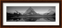 Reflection of mountains in a lake, Swiftcurrent Lake, Many Glacier, US Glacier National Park, Montana, USA (Black & White) Fine Art Print