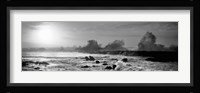 Waves breaking on rocks in the ocean in black and white, Oahu, Hawaii Fine Art Print