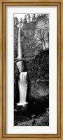 Footbridge in front of a waterfall, Multnomah Falls, Columbia River Gorge, Multnomah County, Oregon (black and white) Fine Art Print