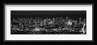 High angle view of a city lit up at night, Honolulu, Oahu, Honolulu County, Hawaii (black and white) Fine Art Print