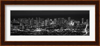 High angle view of a city lit up at night, Honolulu, Oahu, Honolulu County, Hawaii (black and white) Fine Art Print