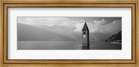 Clock tower in a lake, Reschensee, Italy (black and white) Fine Art Print