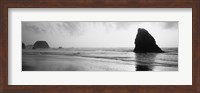 Silhouette of rocks on the beach, Fort Bragg, Mendocino, California (black and white) Fine Art Print
