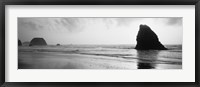 Silhouette of rocks on the beach, Fort Bragg, Mendocino, California (black and white) Fine Art Print
