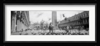 Flock of pigeons flying, St. Mark's Square, Venice, Italy (black and white) Fine Art Print