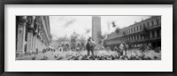 Flock of pigeons flying, St. Mark's Square, Venice, Italy (black and white) Fine Art Print