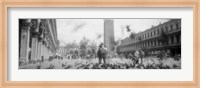 Flock of pigeons flying, St. Mark's Square, Venice, Italy (black and white) Fine Art Print