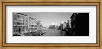 Gondolas and buildings along a canal in black and white, Grand Canal, Venice, Italy Fine Art Print