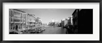 Gondolas and buildings along a canal in black and white, Grand Canal, Venice, Italy Fine Art Print