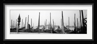 Gondolas moored at a harbor, San Marco Giardinetti, Venice, Italy (black and white) Fine Art Print