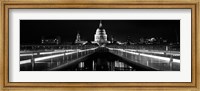 Bridge lit up at night, London Millennium Footbridge, St. Paul's Cathedral, Thames River, London, England Fine Art Print