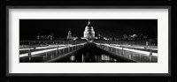 Bridge lit up at night, London Millennium Footbridge, St. Paul's Cathedral, Thames River, London, England Fine Art Print