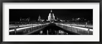 Bridge lit up at night, London Millennium Footbridge, St. Paul's Cathedral, Thames River, London, England Fine Art Print