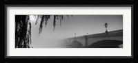 Putney Bridge during fog, Thames River, London, England (black and white) Fine Art Print