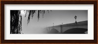 Putney Bridge during fog, Thames River, London, England (black and white) Fine Art Print