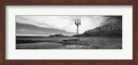 Solitary windmill near a pond in black and white, U.S. Route 89, Utah Fine Art Print