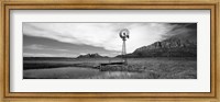 Solitary windmill near a pond in black and white, U.S. Route 89, Utah Fine Art Print