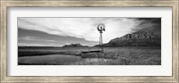 Solitary windmill near a pond in black and white, U.S. Route 89, Utah Fine Art Print