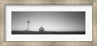 Farmhouse and Windmill in a Field, Illinois (black & white) Fine Art Print