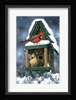 Cardinals And Birdhouse In Snow Fine Art Print
