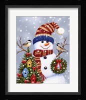 Snowman With Wreath Framed Print