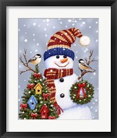 Snowman With Wreath Framed Print