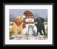 Snowboy with Little Friends Fine Art Print