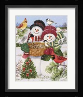 Snow Couple Feeding Birds Fine Art Print