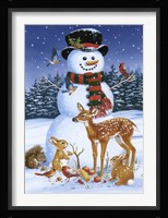Snowman With Friends Fine Art Print
