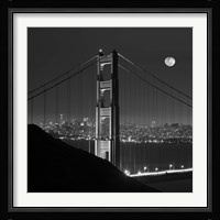 Golden Gate and Moon BW Fine Art Print