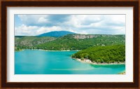 Lake with mountain in the background, Lake of Sainte-Croix, Var, Provence-Alpes-Cote d'Azur, France Fine Art Print